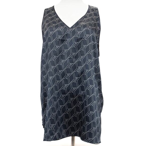 Rag & Bone Hill Navy Blue 100% Silk Geometric Print Sleeveless Top Size Large - Picture 1 of 8